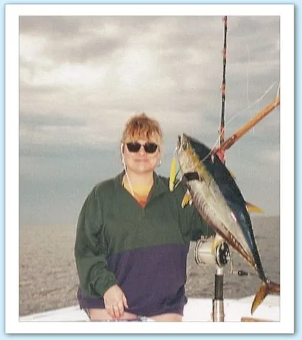 Vicki Stuart with a football tuna